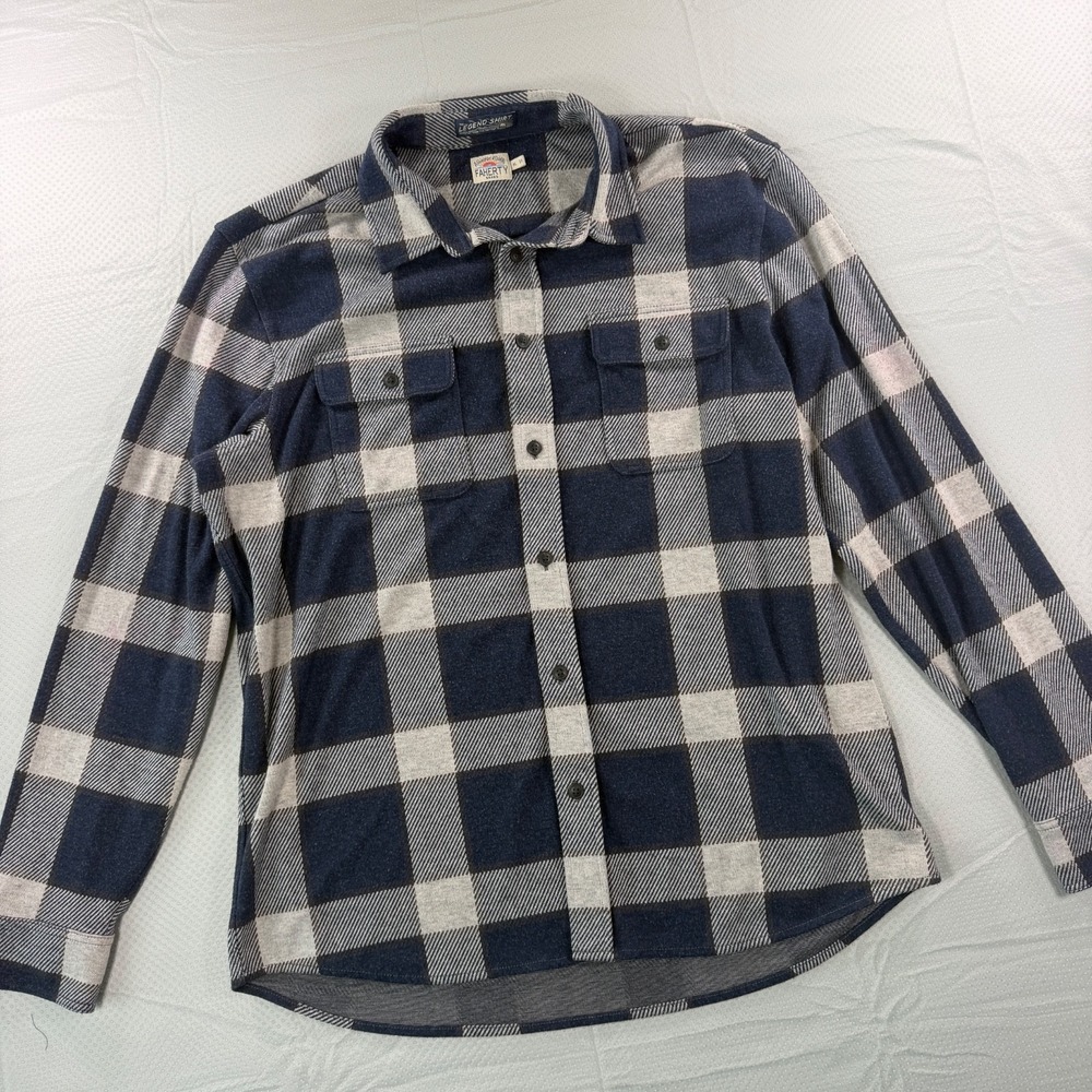 Faherty The Legend Shirt Mens XL Blue Gray Plaid Flannel Button Up Stretch